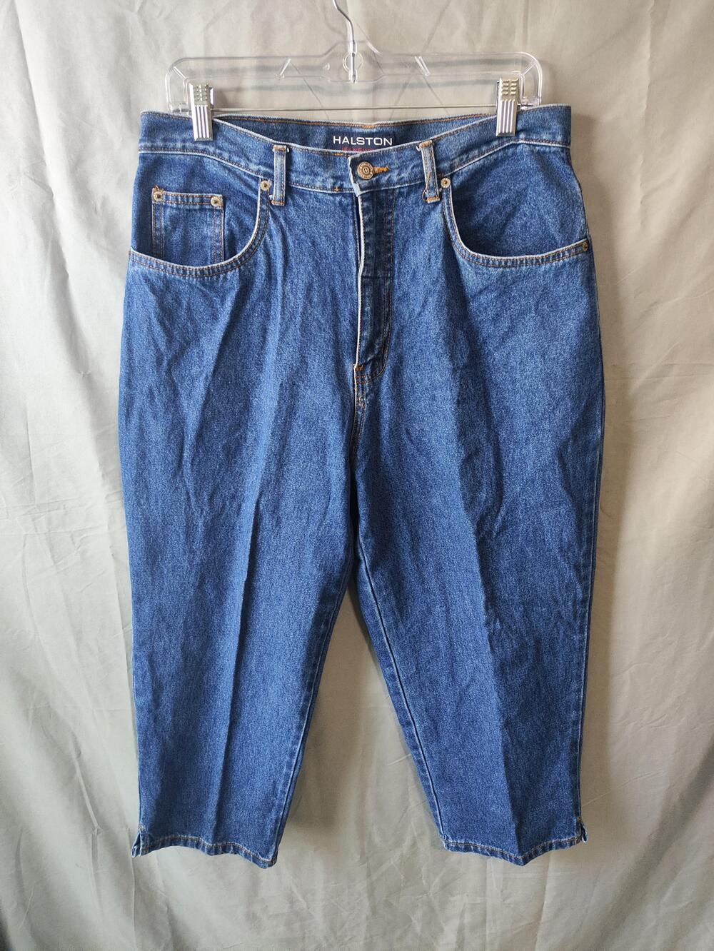 Halston Jeanswear Jeans Womens 12 Blue High Rise Tapered Leg Classic Denim Pants